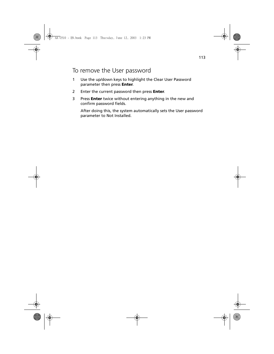 To remove the user password | Acer Altos G510 User Manual | Page 125 / 158