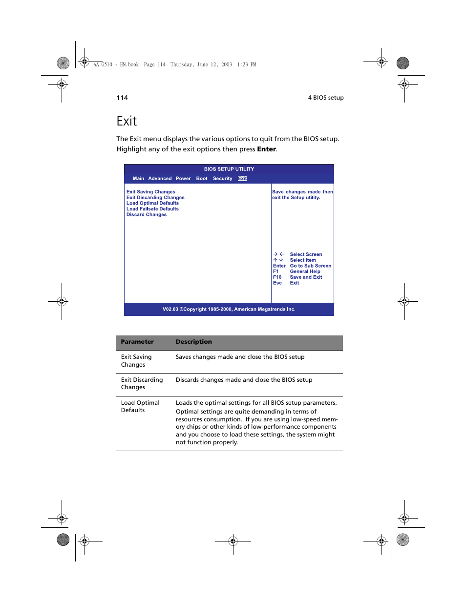 Exit | Acer Altos G510 User Manual | Page 126 / 158