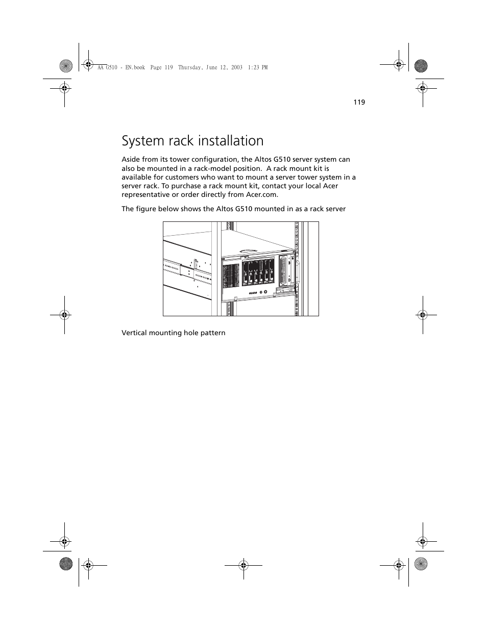 System rack installation | Acer Altos G510 User Manual | Page 135 / 158