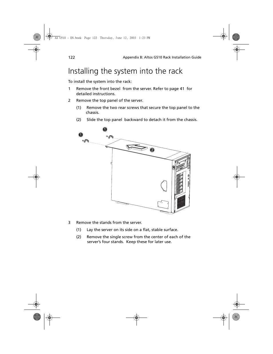 Installing the system into the rack | Acer Altos G510 User Manual | Page 138 / 158