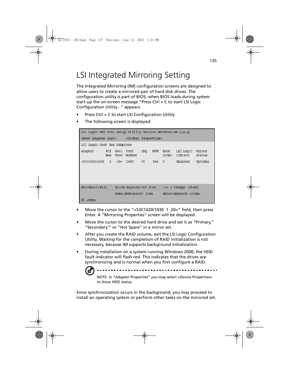 Lsi integrated mirroring setting | Acer Altos G510 User Manual | Page 151 / 158