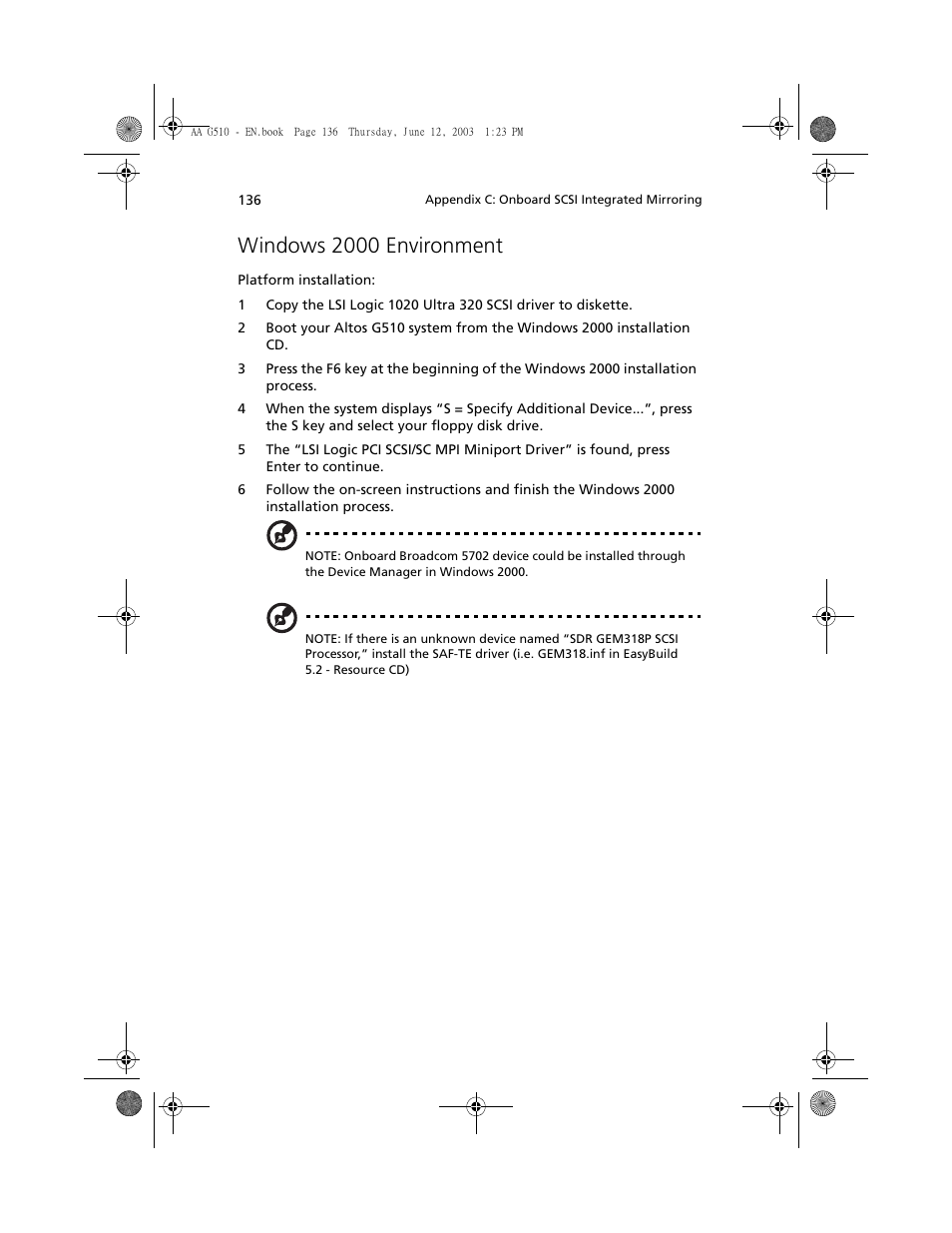 Windows 2000 environment | Acer Altos G510 User Manual | Page 152 / 158