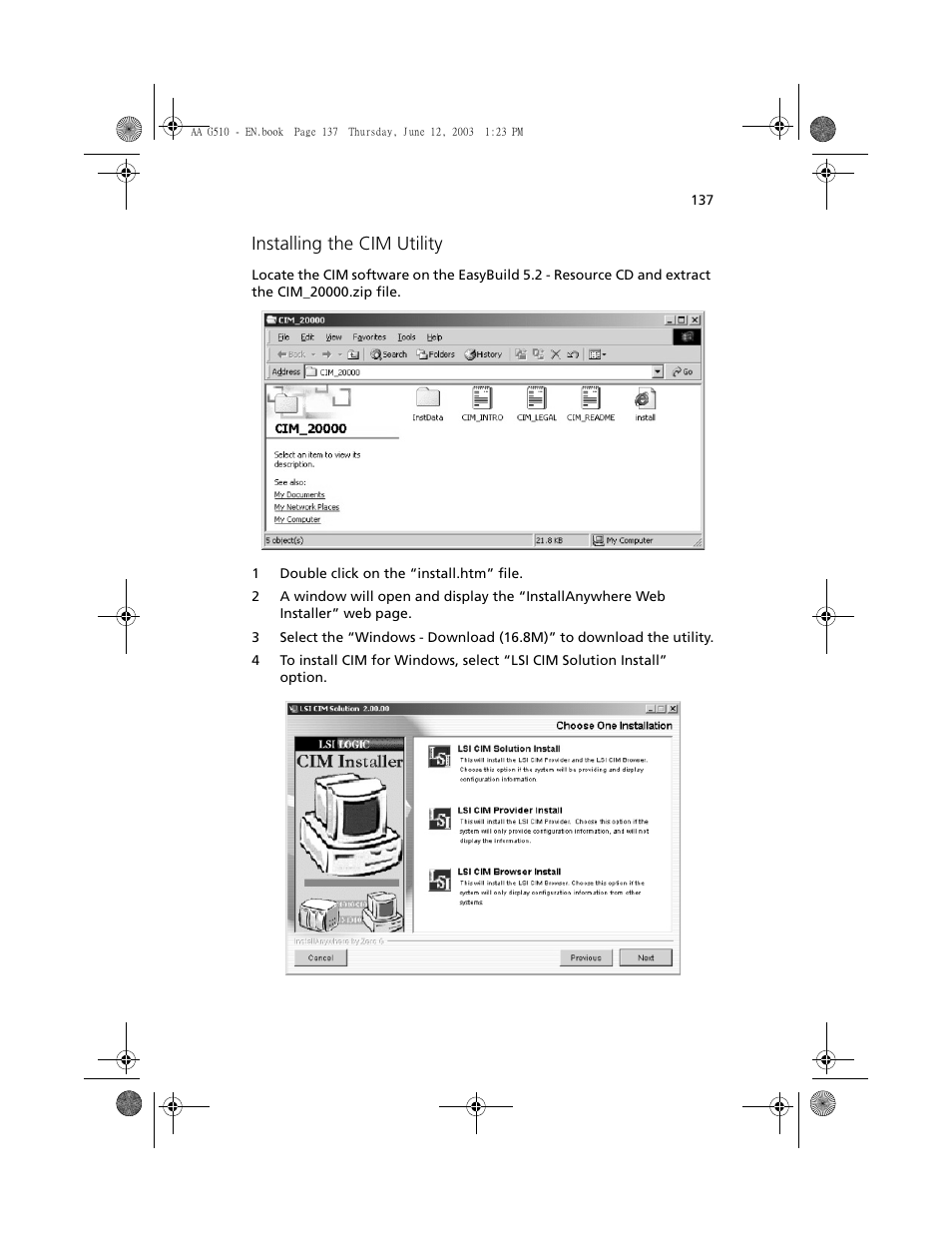 Installing the cim utility | Acer Altos G510 User Manual | Page 153 / 158