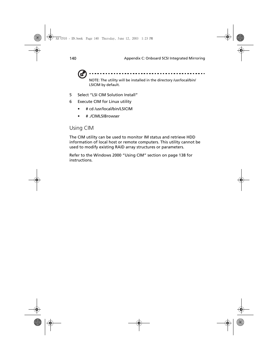 Using cim | Acer Altos G510 User Manual | Page 156 / 158