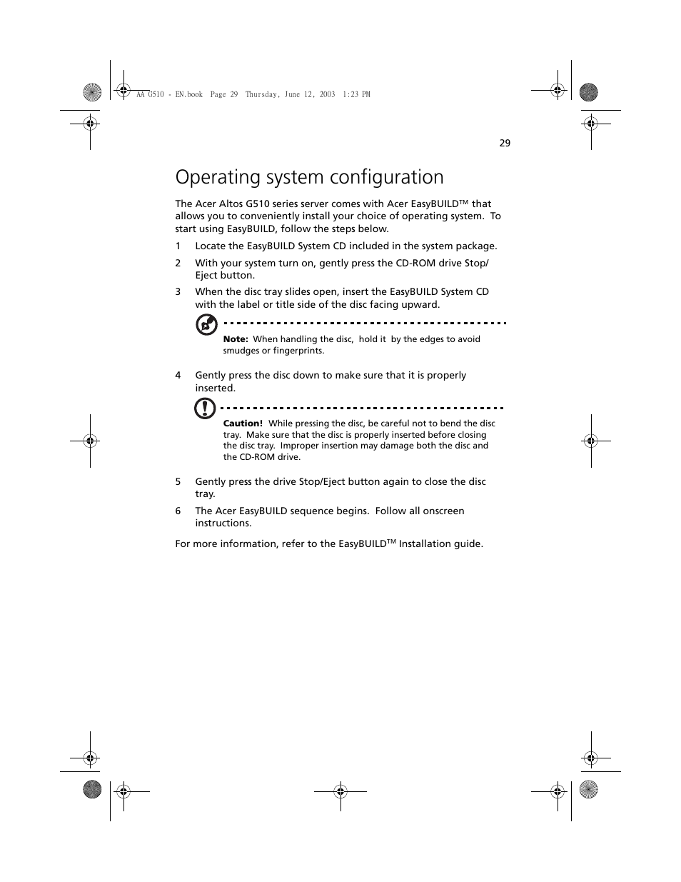 Operating system configuration | Acer Altos G510 User Manual | Page 41 / 158