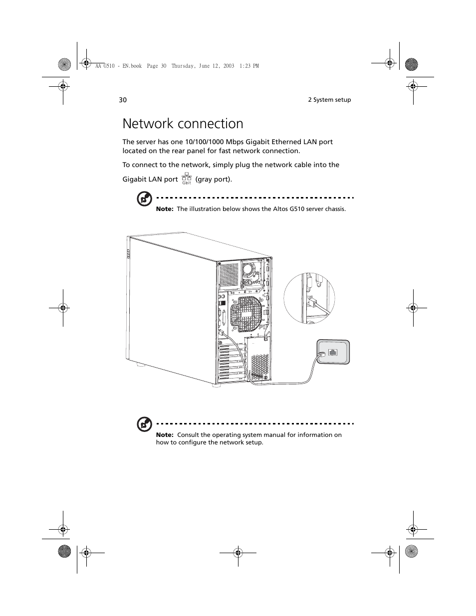 Network connection | Acer Altos G510 User Manual | Page 42 / 158