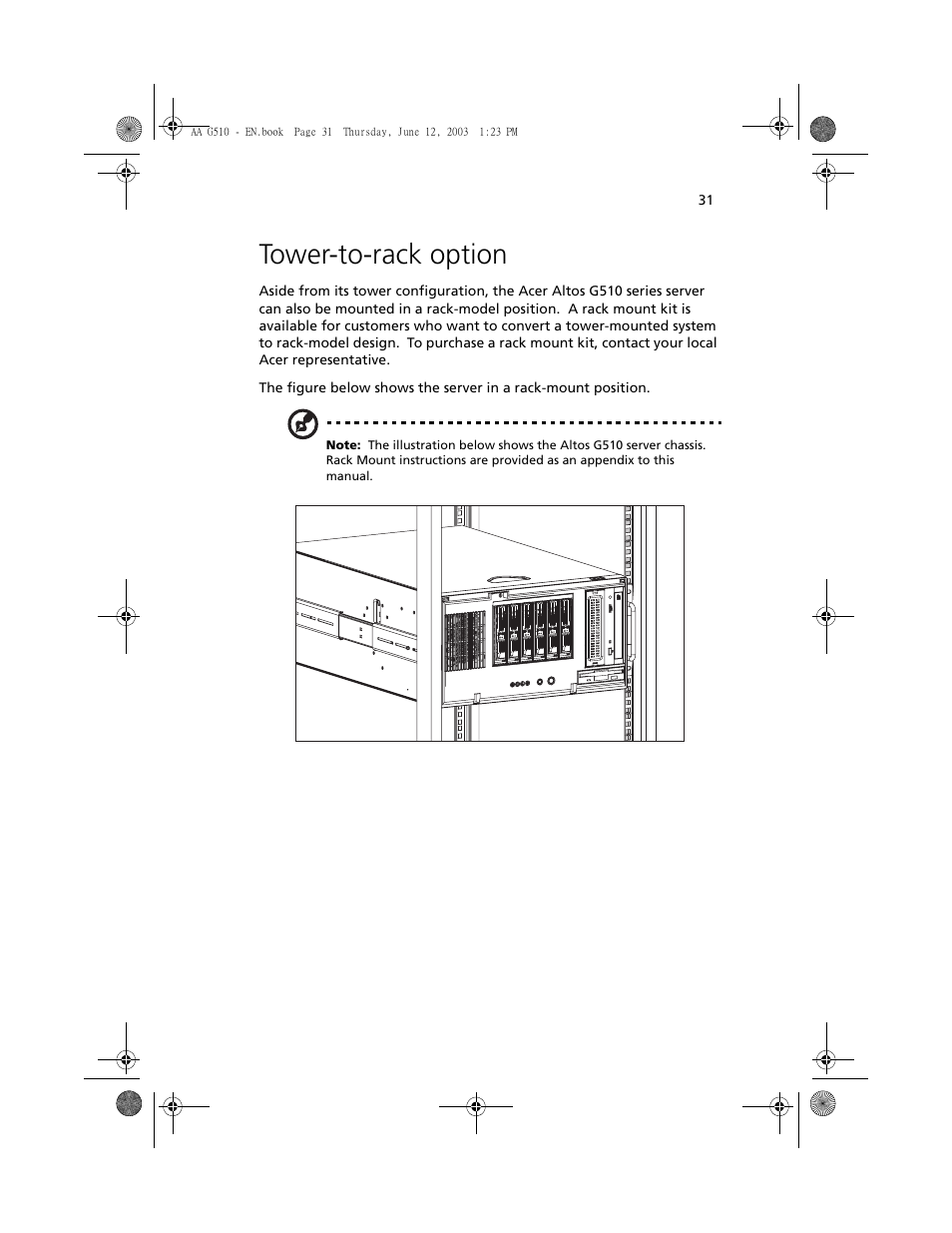 Tower-to-rack option | Acer Altos G510 User Manual | Page 43 / 158