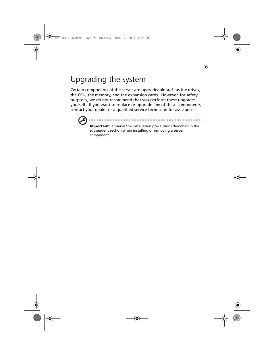Upgrading the system | Acer Altos G510 User Manual | Page 47 / 158