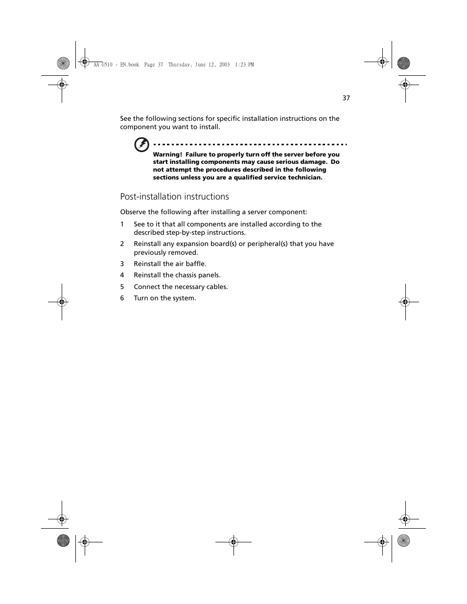 Post-installation instructions | Acer Altos G510 User Manual | Page 49 / 158