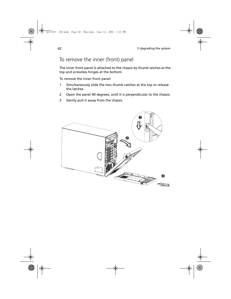 To remove the inner (front) panel | Acer Altos G510 User Manual | Page 54 / 158