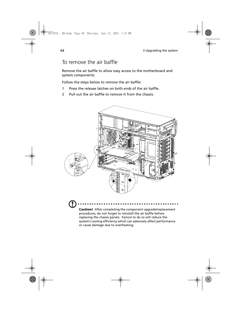 To remove the air baffle | Acer Altos G510 User Manual | Page 56 / 158