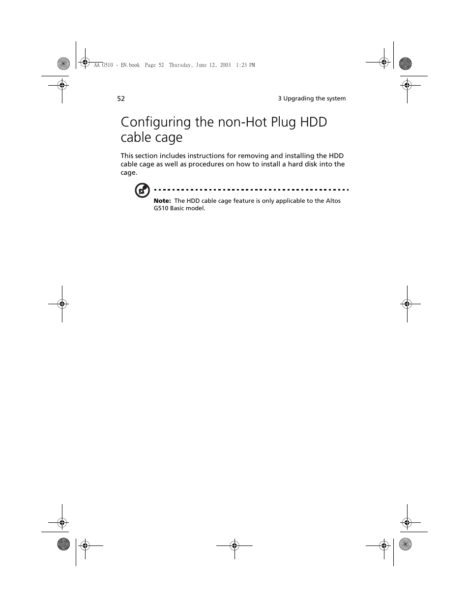 Configuring the non-hot plug hdd cable cage | Acer Altos G510 User Manual | Page 64 / 158