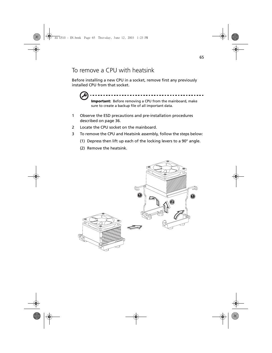 To remove a cpu with heatsink | Acer Altos G510 User Manual | Page 77 / 158