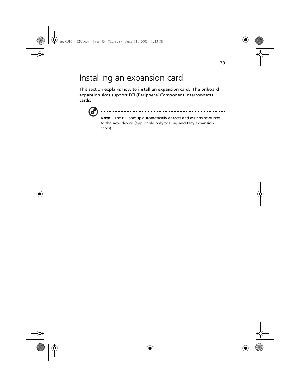 Installing an expansion card | Acer Altos G510 User Manual | Page 85 / 158