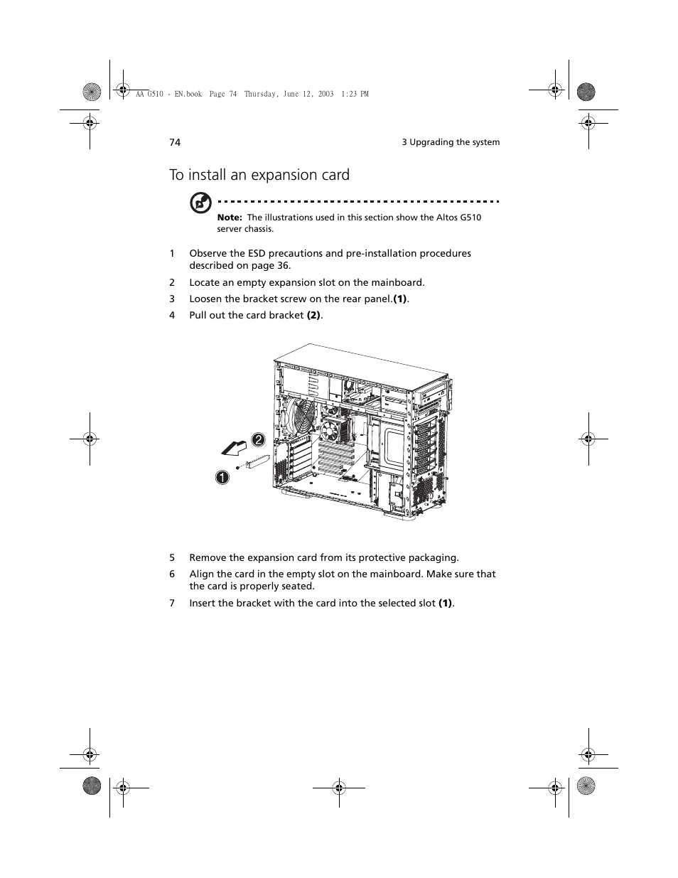 To install an expansion card | Acer Altos G510 User Manual | Page 86 / 158
