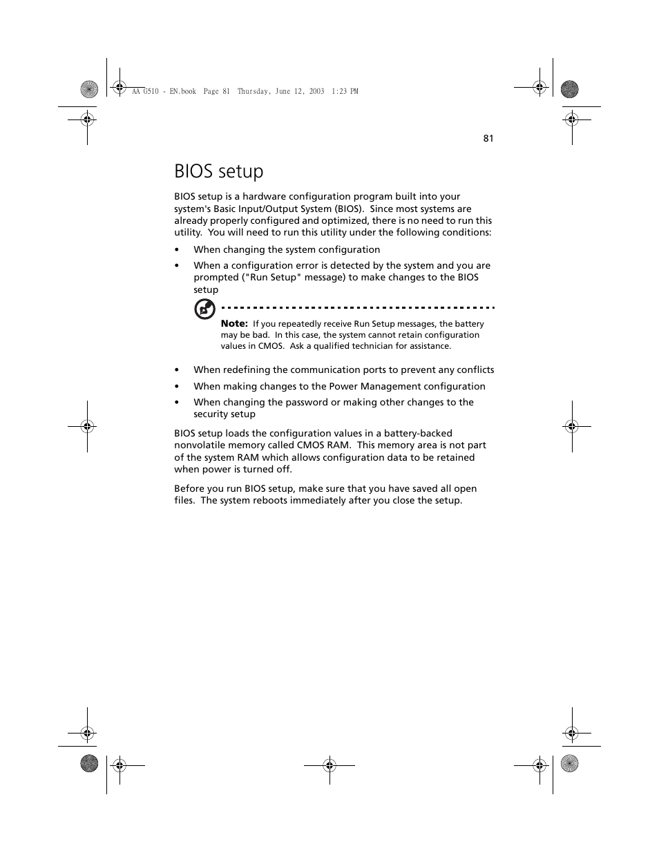 Bios setup | Acer Altos G510 User Manual | Page 93 / 158