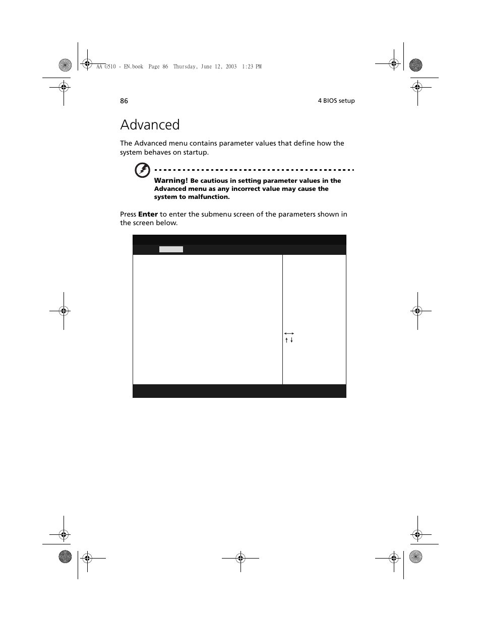 Advanced | Acer Altos G510 User Manual | Page 98 / 158