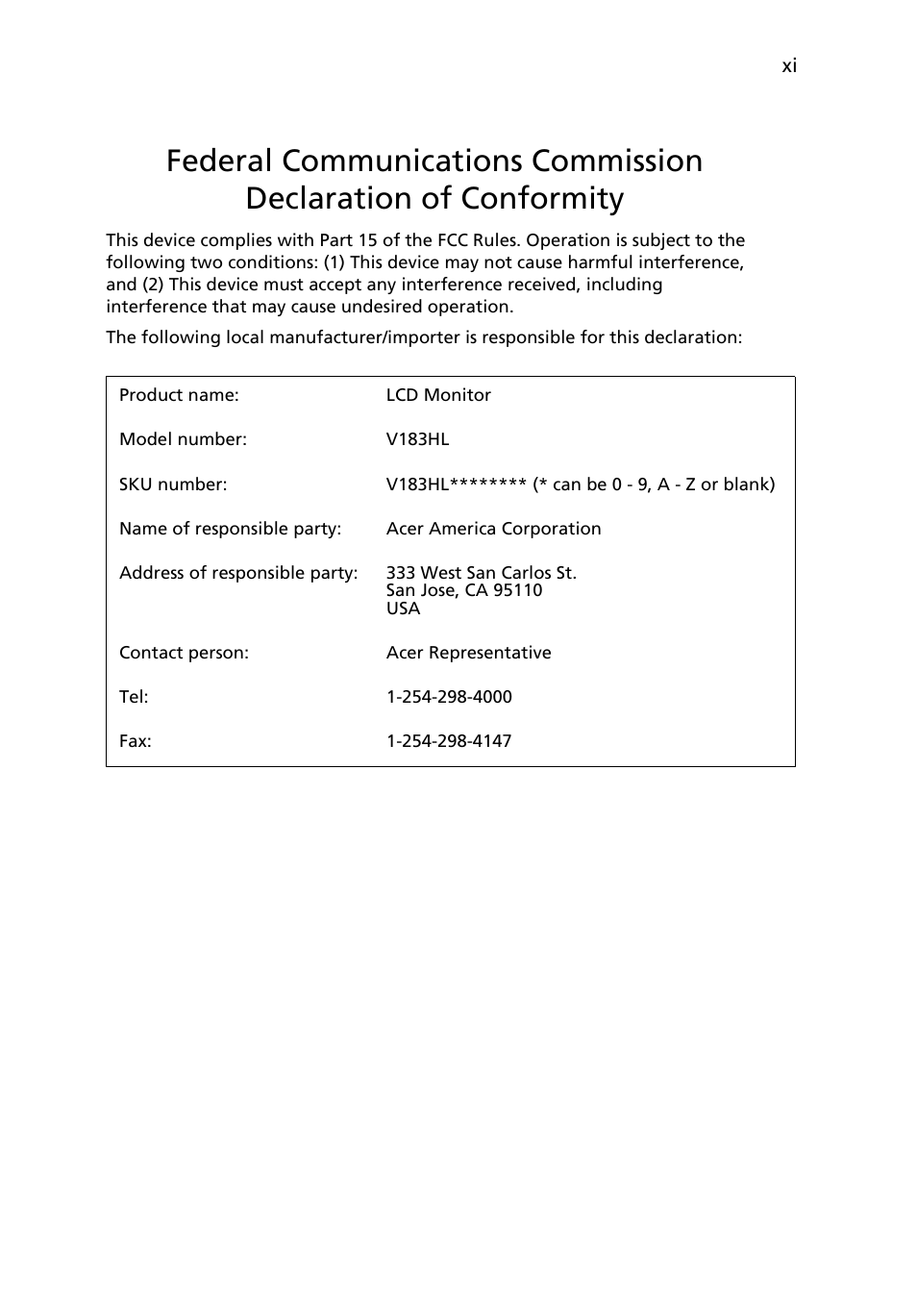 Acer V183HL User Manual | Page 11 / 28