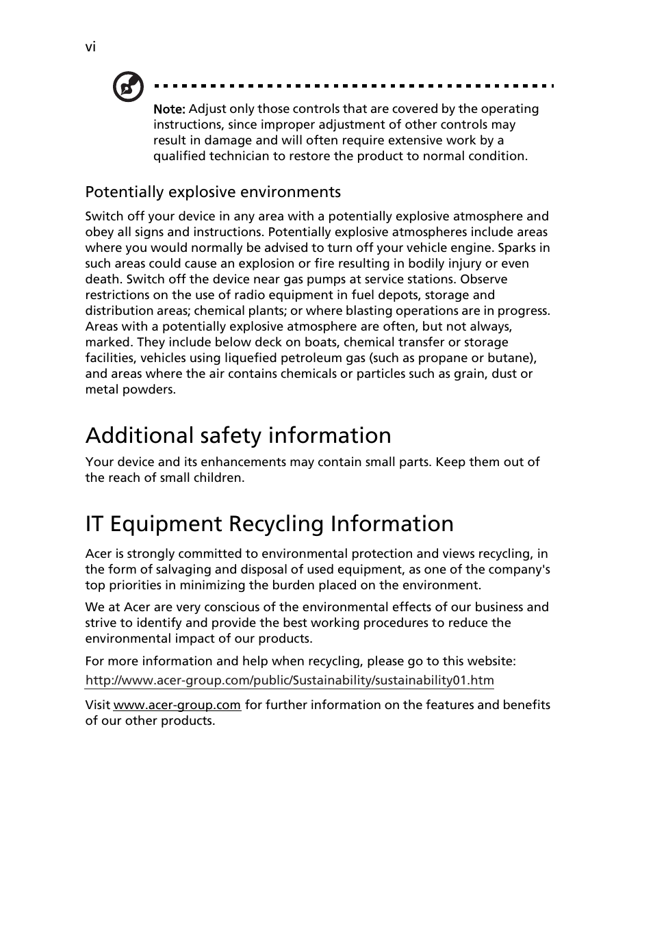 Additional safety information, It equipment recycling information | Acer V183HL User Manual | Page 6 / 28