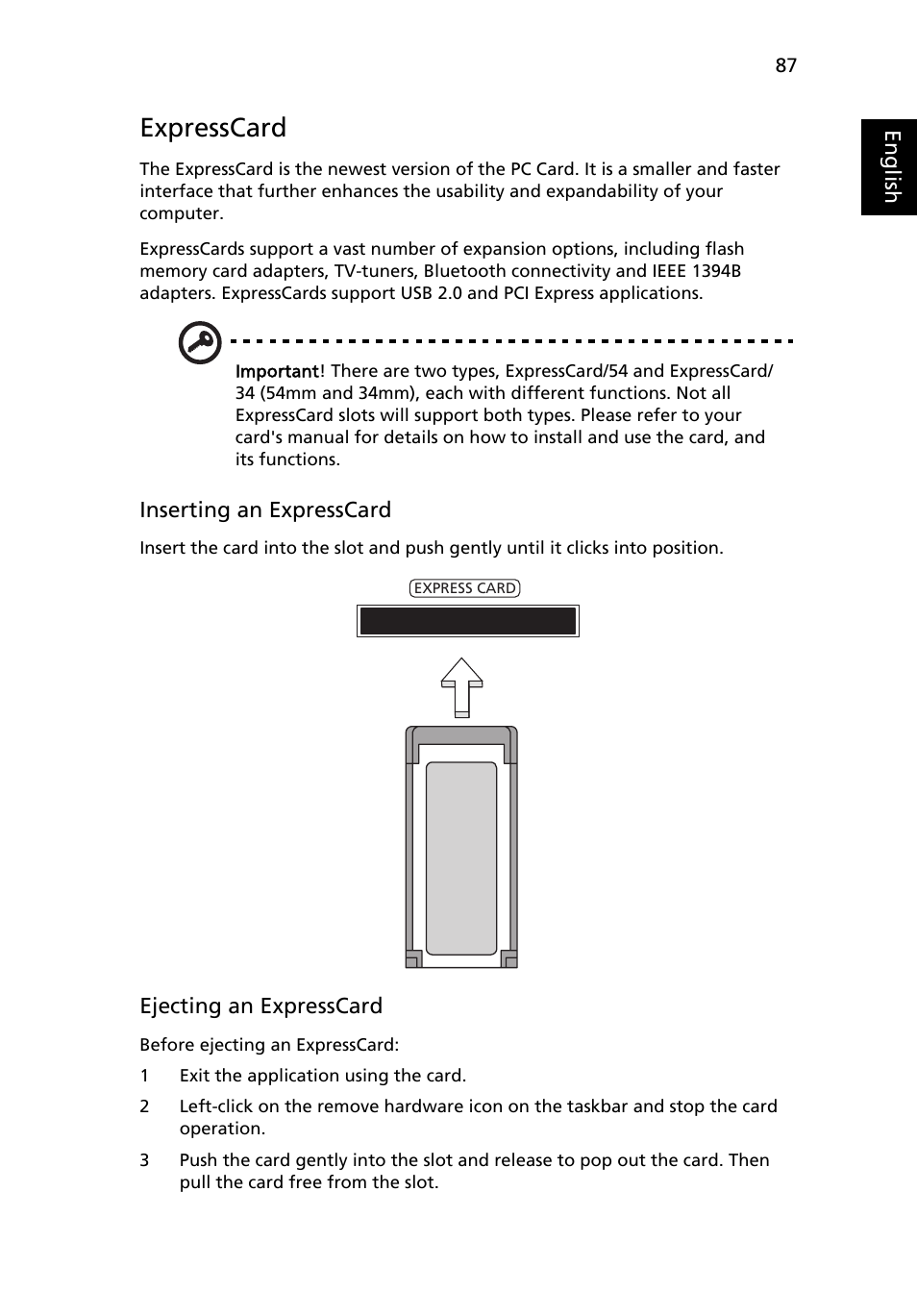 Expresscard | Acer TravelMate 6460 User Manual | Page 105 / 125