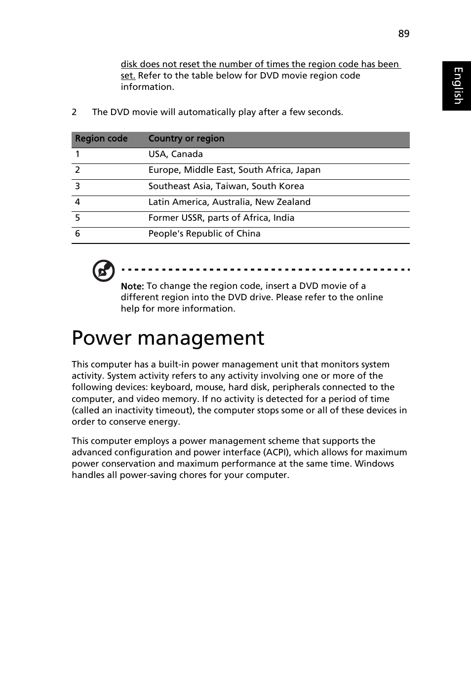 Power management | Acer TravelMate 6460 User Manual | Page 107 / 125