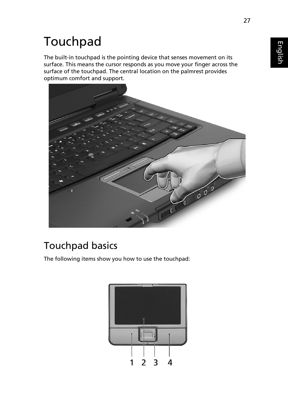 Touchpad, Touchpad basics | Acer TravelMate 6460 User Manual | Page 45 / 125