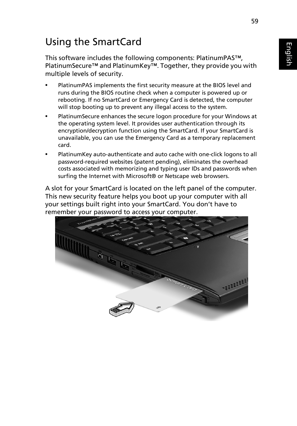 Using the smartcard | Acer TravelMate 6460 User Manual | Page 77 / 125