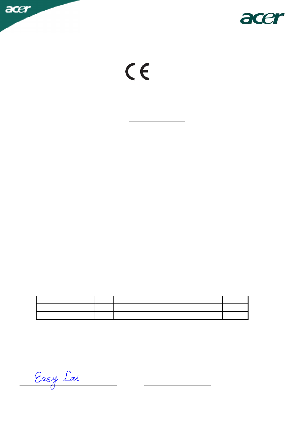 Declaration of conformity | Acer X163WL User Manual | Page 22 / 22