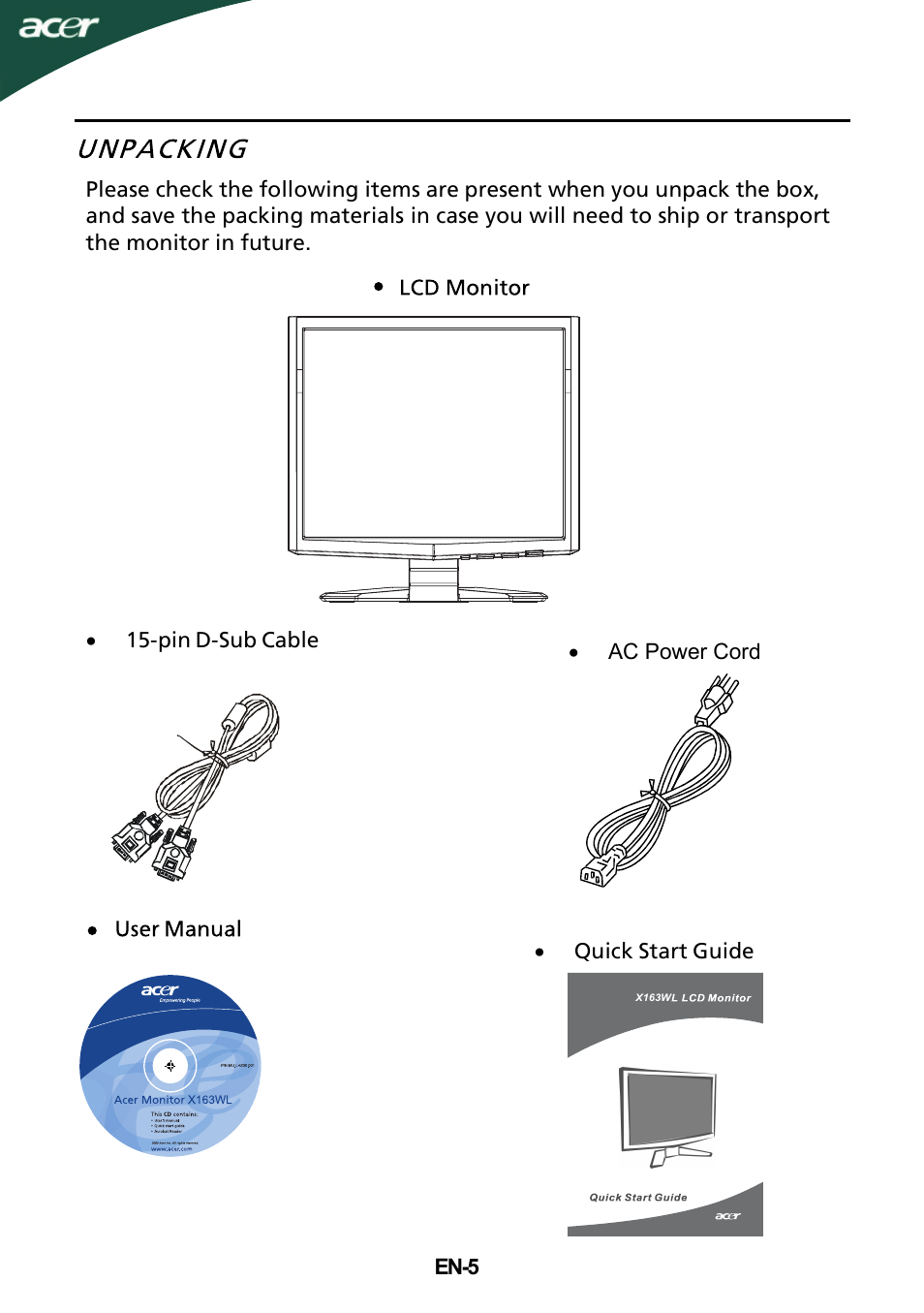 Acer X163WL User Manual | Page 6 / 22