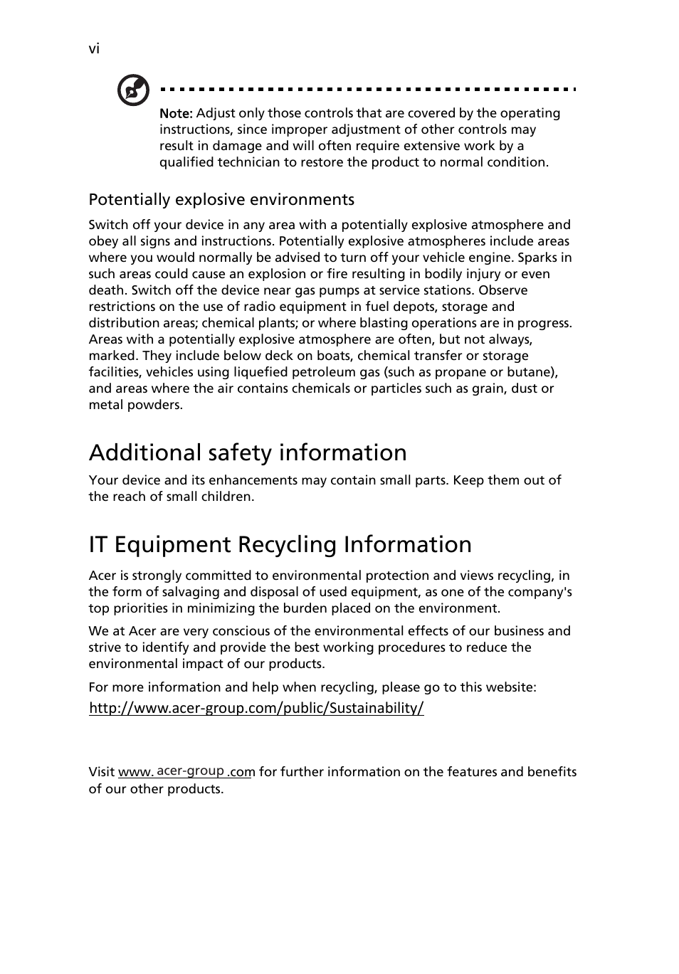 Additional safety information, It equipment recycling information | Acer K202HQL User Manual | Page 6 / 27