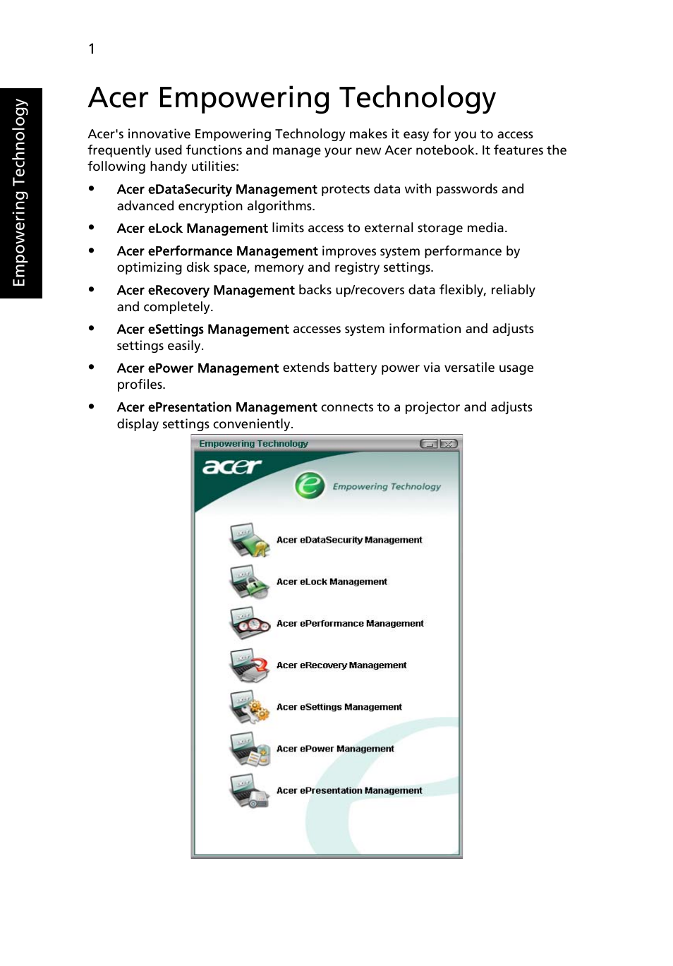 Acer empowering technology | Acer TravelMate C200 User Manual | Page 10 / 82