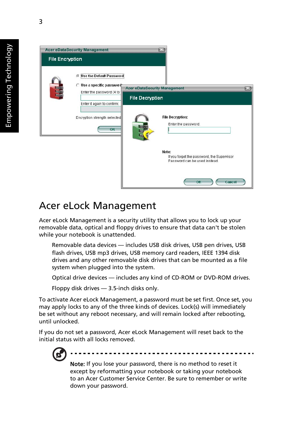 Acer elock management | Acer TravelMate C200 User Manual | Page 12 / 82