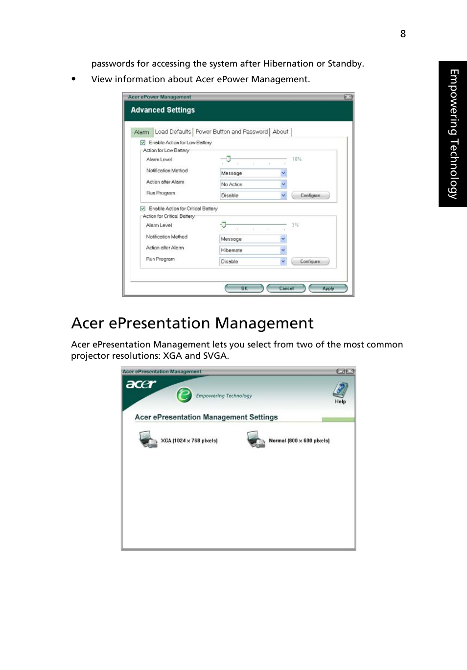 Acer epresentation management | Acer TravelMate C200 User Manual | Page 17 / 82