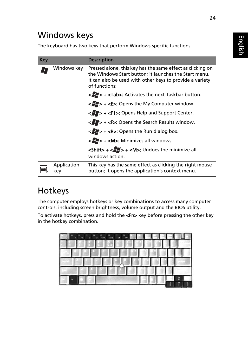 Windows keys, Hotkeys | Acer TravelMate C200 User Manual | Page 33 / 82