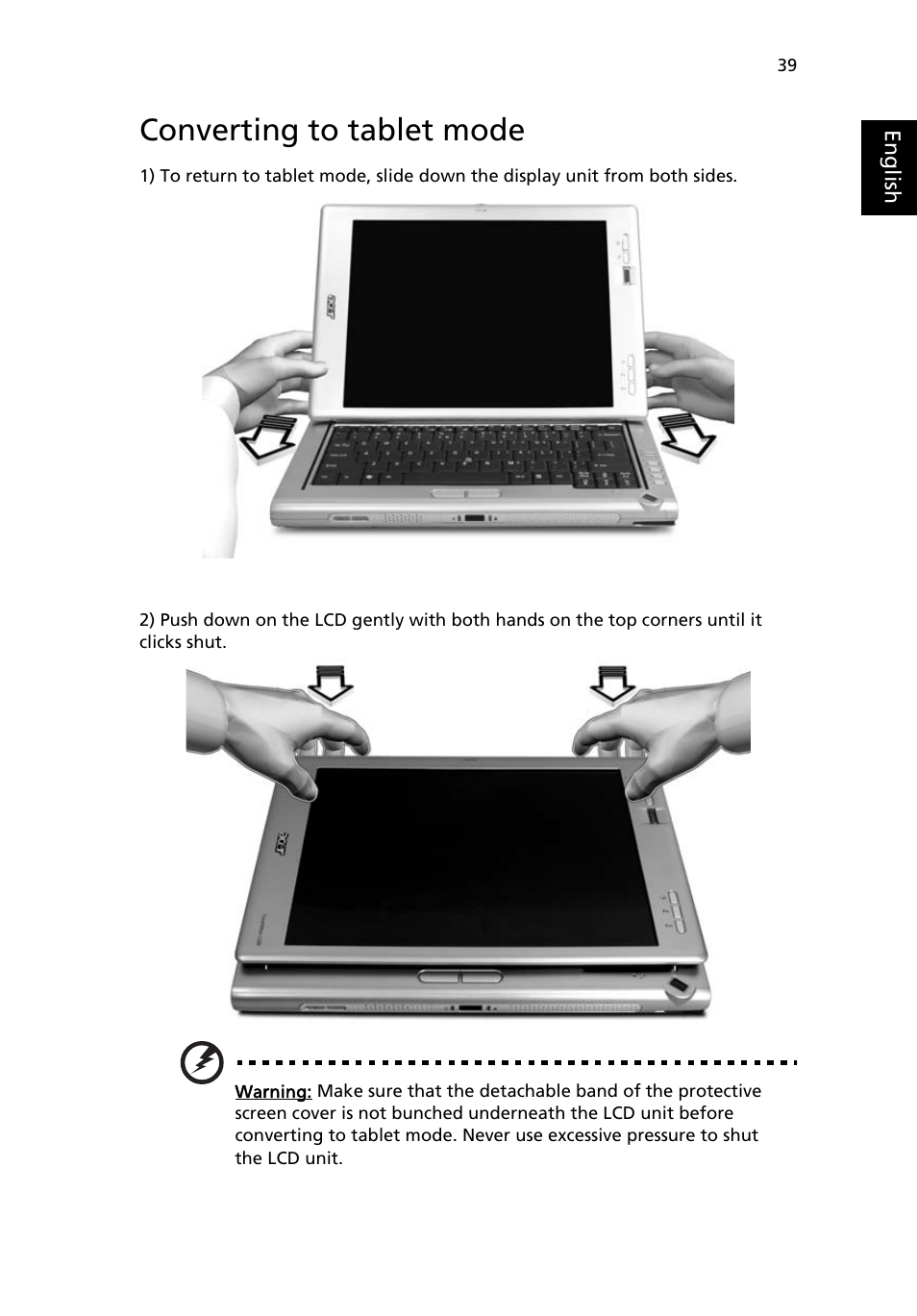 Converting to tablet mode | Acer TravelMate C200 User Manual | Page 49 / 82