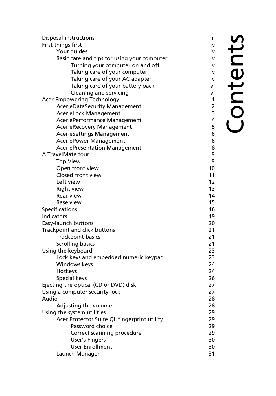 Acer TravelMate C200 User Manual | Page 7 / 82