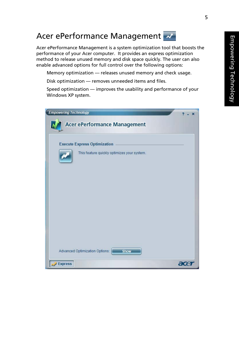 Acer eperformance management | Acer Aspire 9110 User Manual | Page 19 / 115