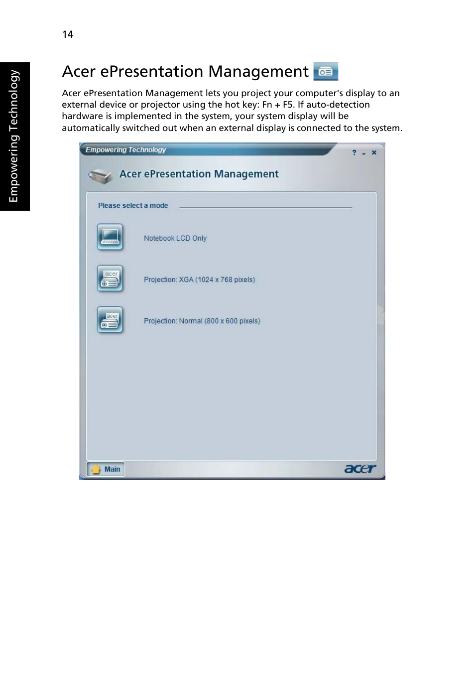 Acer epresentation management | Acer Aspire 9110 User Manual | Page 28 / 115