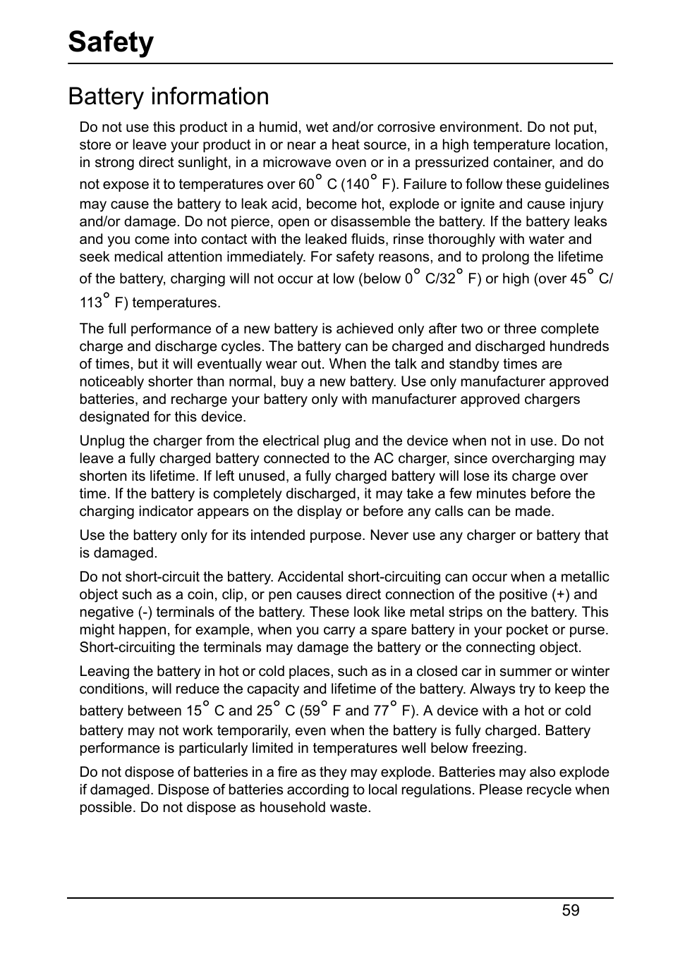 Battery information, Safety | Acer S510 User Manual | Page 59 / 67