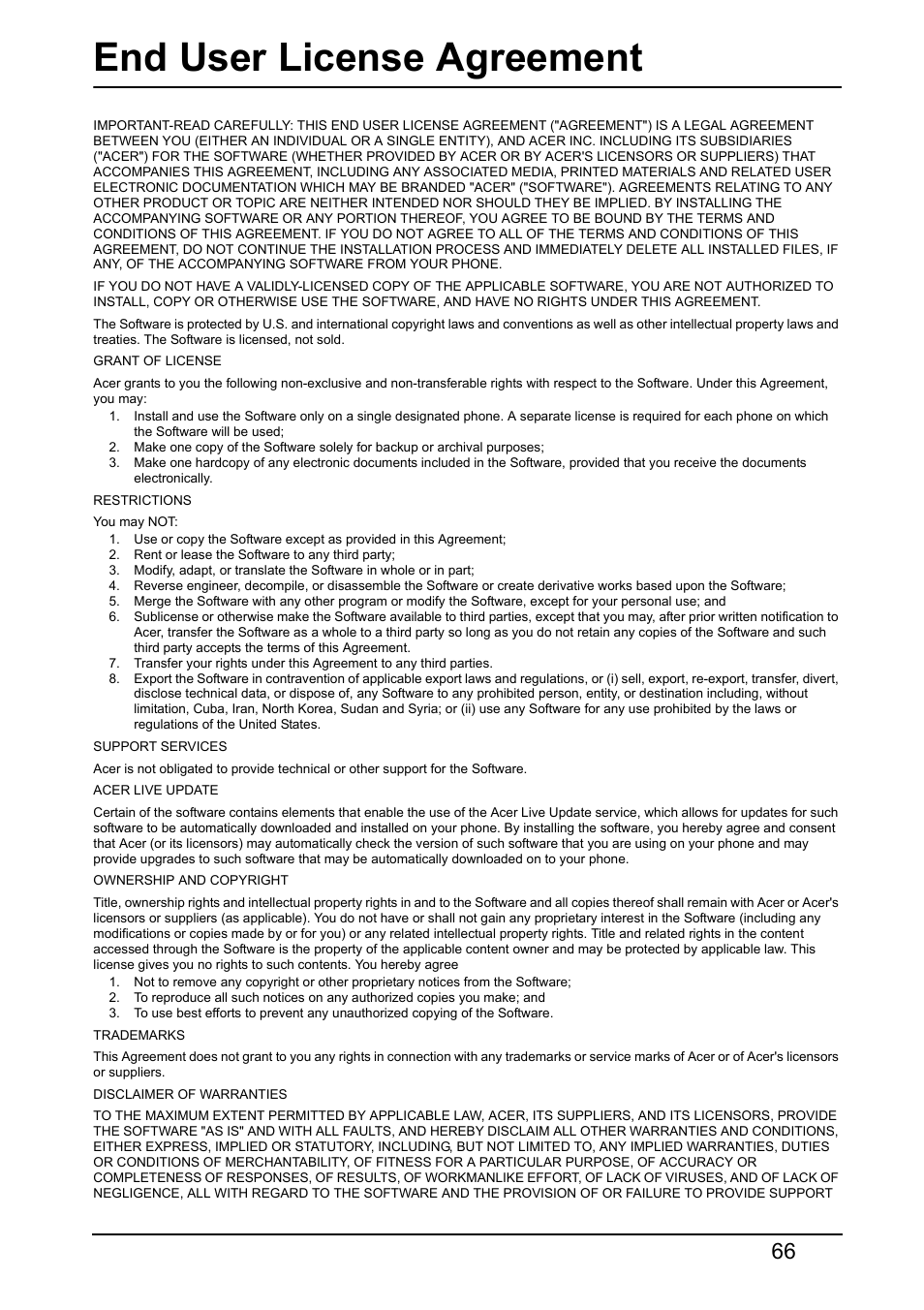 Acer S510 User Manual | Page 66 / 67