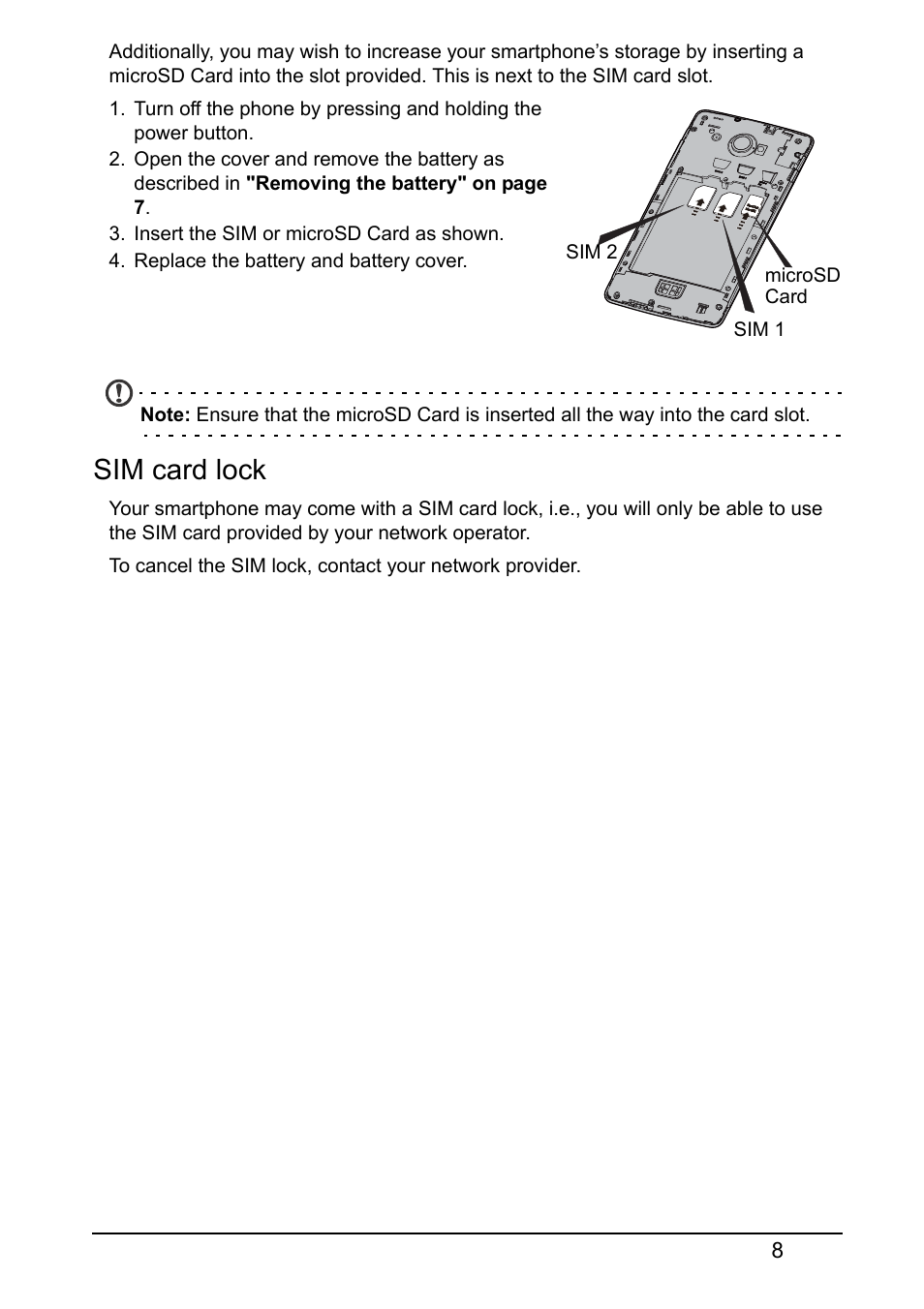 Sim card lock | Acer S510 User Manual | Page 8 / 67