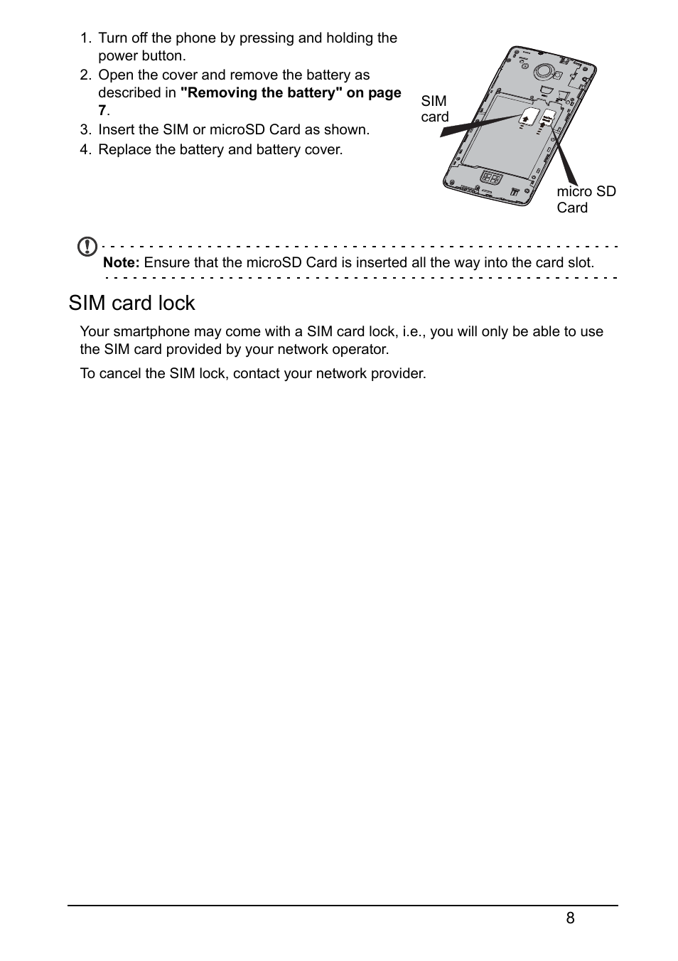 Sim card lock | Acer S510 User Manual | Page 8 / 65