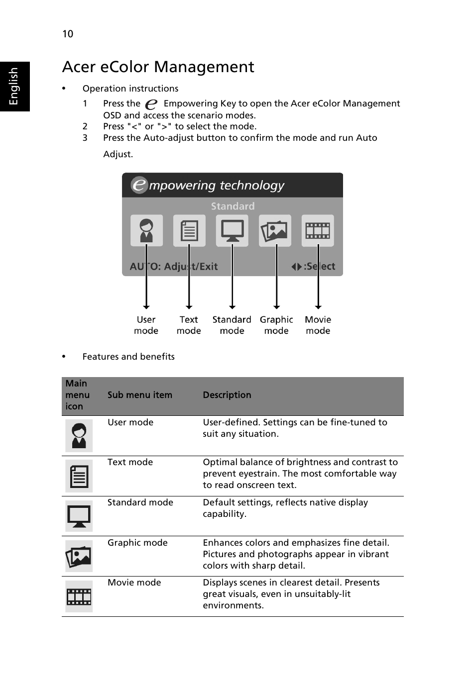 Acer ecolor management | Acer B193 User Manual | Page 24 / 28