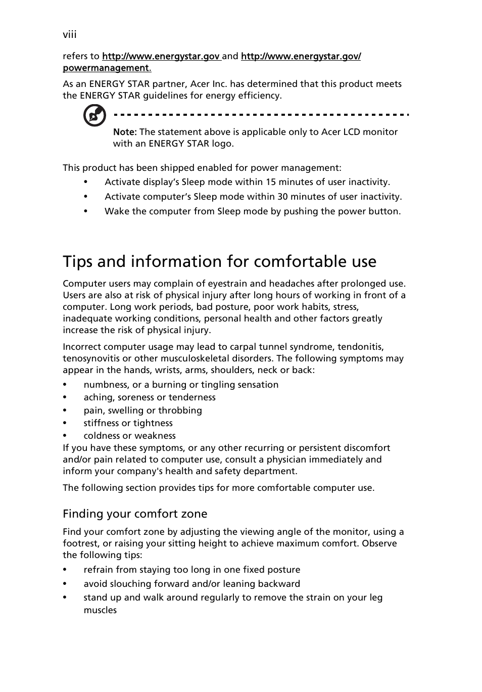 Tips and information for comfortable use | Acer B193 User Manual | Page 8 / 28