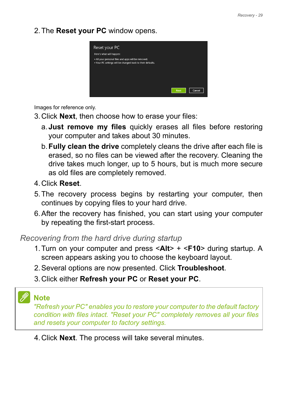 Recovering from the hard drive during startup | Acer Aspire E1-510P User Manual | Page 29 / 95