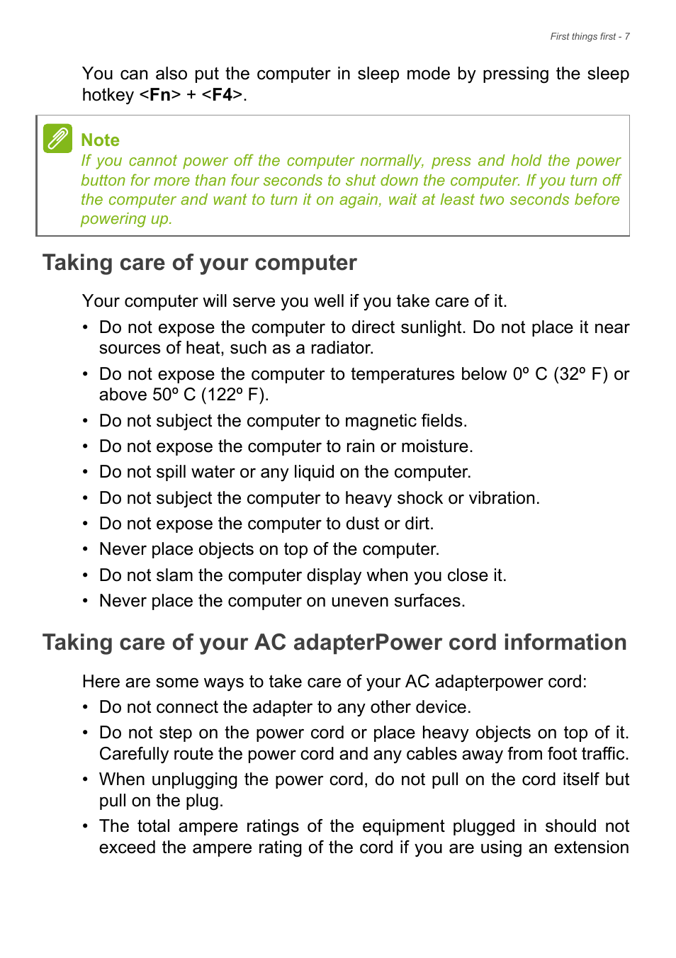 Taking care of your computer | Acer Aspire E1-510P User Manual | Page 7 / 95