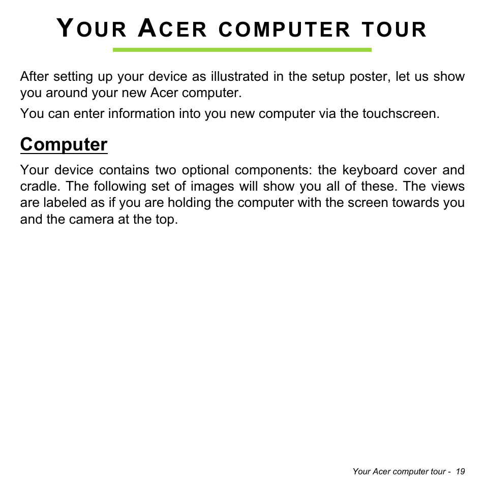 Your acer computer tour, Computer | Acer W701P User Manual | Page 19 / 100