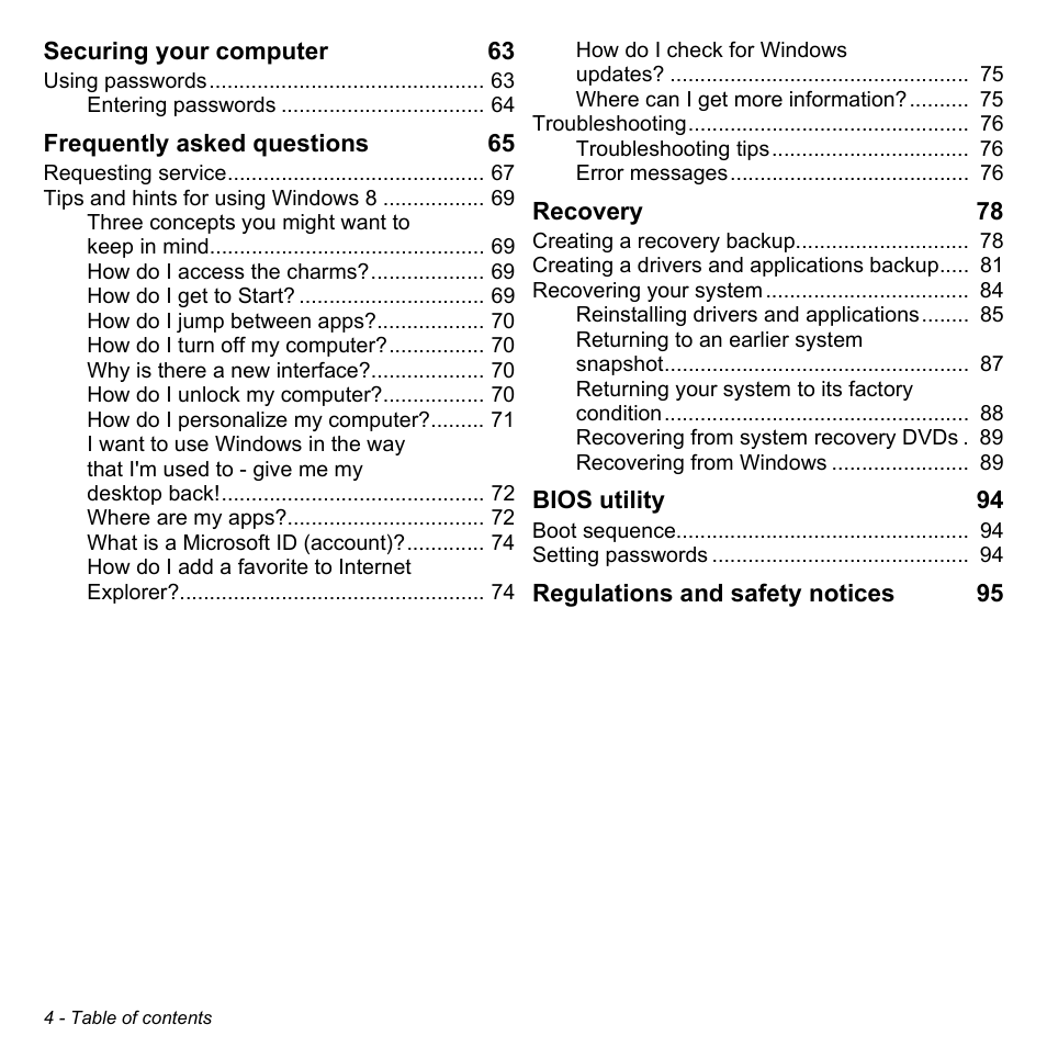 Acer W701P User Manual | Page 4 / 100