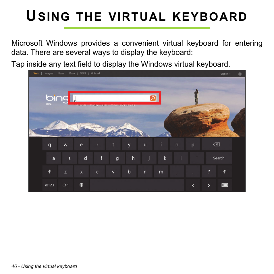 Using the virtual keyboard | Acer W701P User Manual | Page 46 / 100