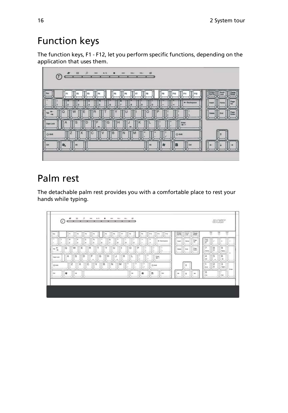 Function keys, Palm rest | Acer Veriton 2800 User Manual | Page 24 / 88
